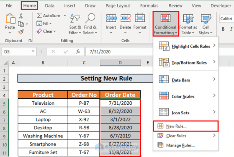 Conditional Formatting Based on Date Older Than 1 Year in Excel