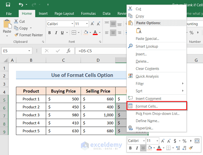 Excel Formula to Return Blank If Cell Value Is Negative
