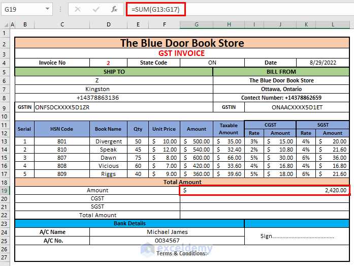How to Create GST Bill Format in Excel with Formula 4 Methods ExcelDemy