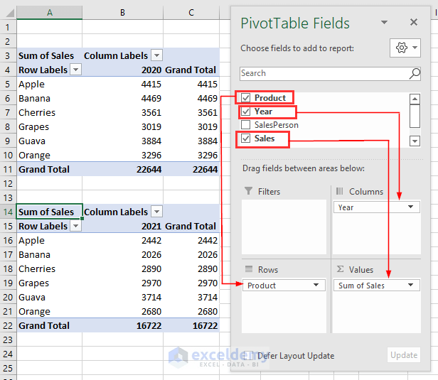 How to Compare Two Pivot Tables in Excel (3 Suitable Examples)