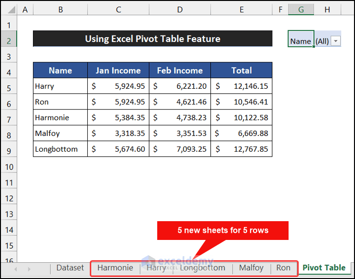 How to Create New Sheets for Each Row in Excel (4 Easy Methods)