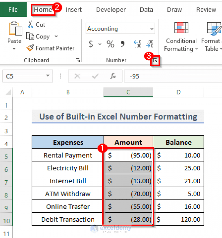 How to Make Negative Accounting Numbers Red in Excel (3 Ways)
