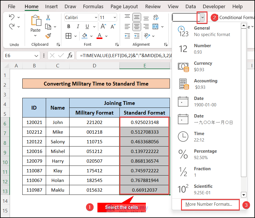 Convert Military Time to Standard Time in Excel (2 Suitable Ways)