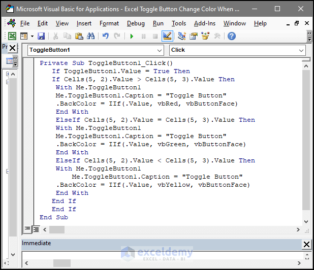 How to Change the Color of the Toggle Button When Pressed in Excel