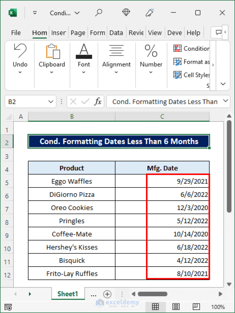 Excel Conditional Formatting for Date Less Than 6 Months from Today