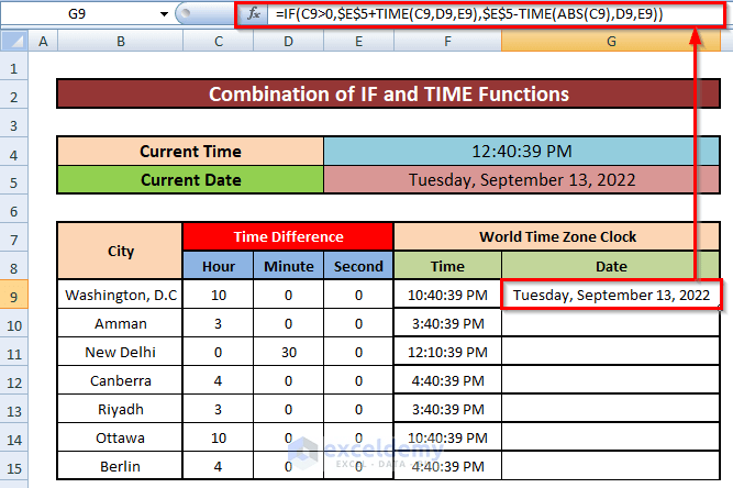 How to Create World Time Zone Clock in Excel (2 Easy Methods)