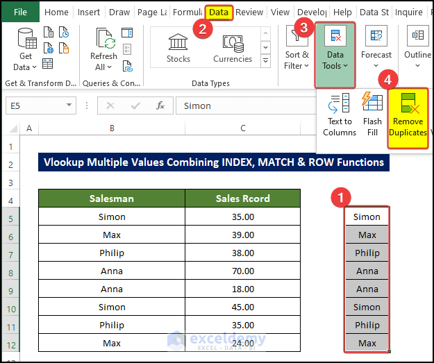 How to Vlookup and Return Multiple Values in a Drop Down List 2 Methods