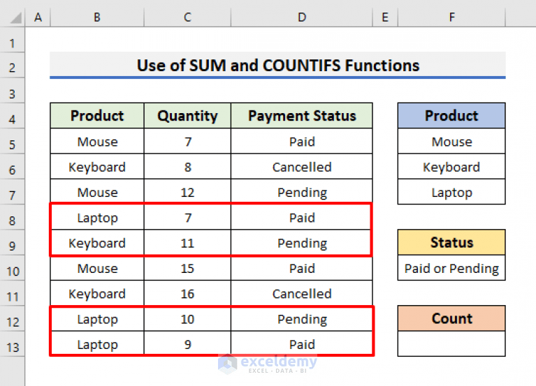 Excel COUNTIFS with Multiple Criteria and OR Logic (3 Examples)