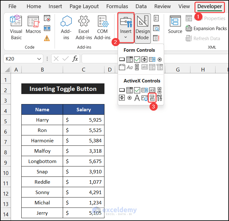 How to Change Cell Value Using Toggle Button in Excel