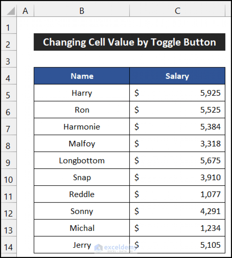 How to Change Cell Value Using Toggle Button in Excel