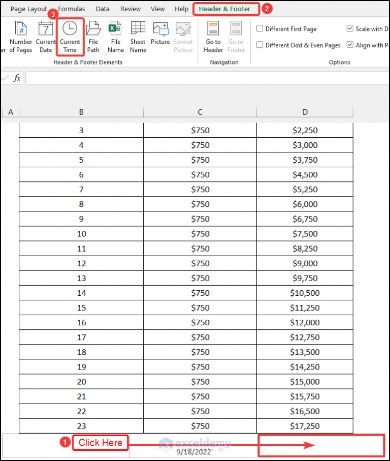 How to Add Date and Time in Excel When Printing (3 Easy Ways)