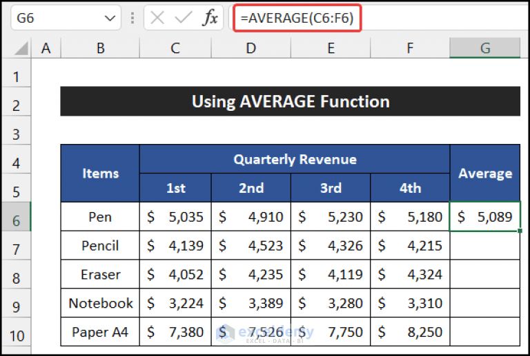 How to Calculate Average Quarterly Revenue in Excel (8 Ways)