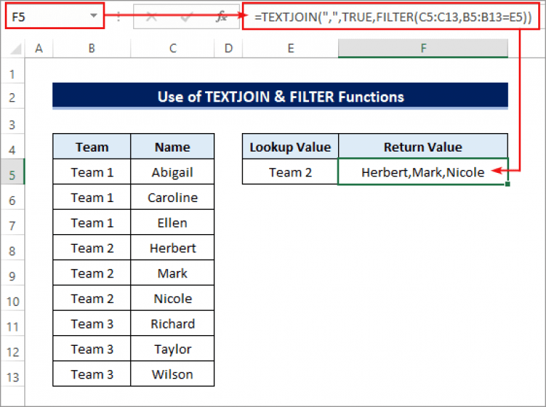 Excel VLOOKUP to Return Multiple Values in One Cell Separated by Comma