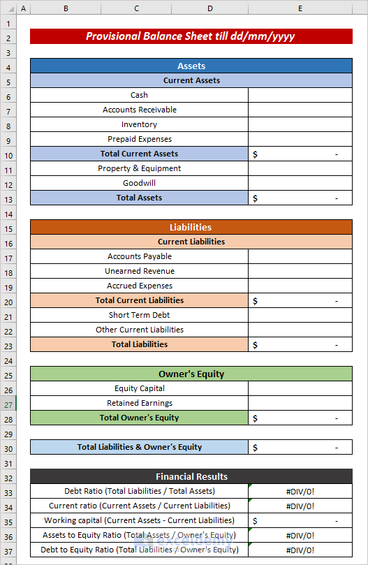 How to Create Provisional Balance Sheet Format in Excel