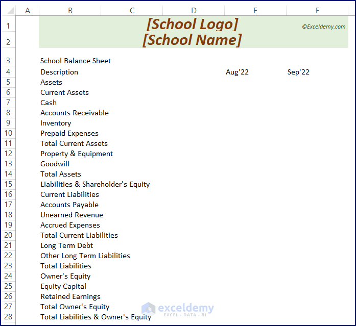 How to Create School Balance Sheet Format in Excel 4 Methods