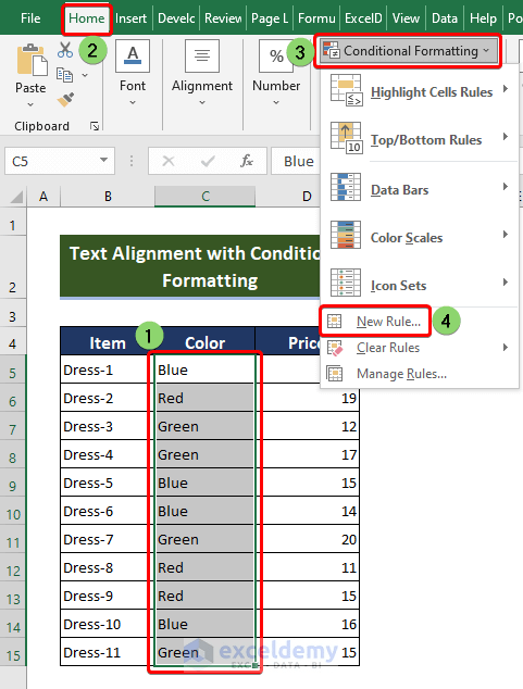How to Apply Alignment in Excel Conditional Formatting