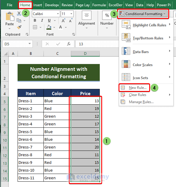 How to Apply Alignment in Excel Conditional Formatting