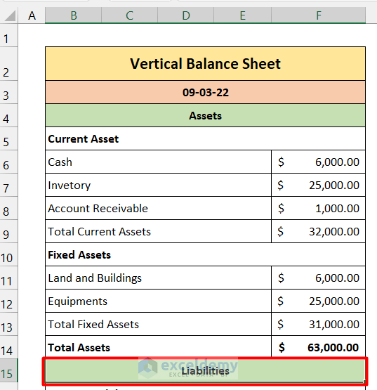 How to Create Vertical Balance Sheet Format in Excel (In 4 Steps)