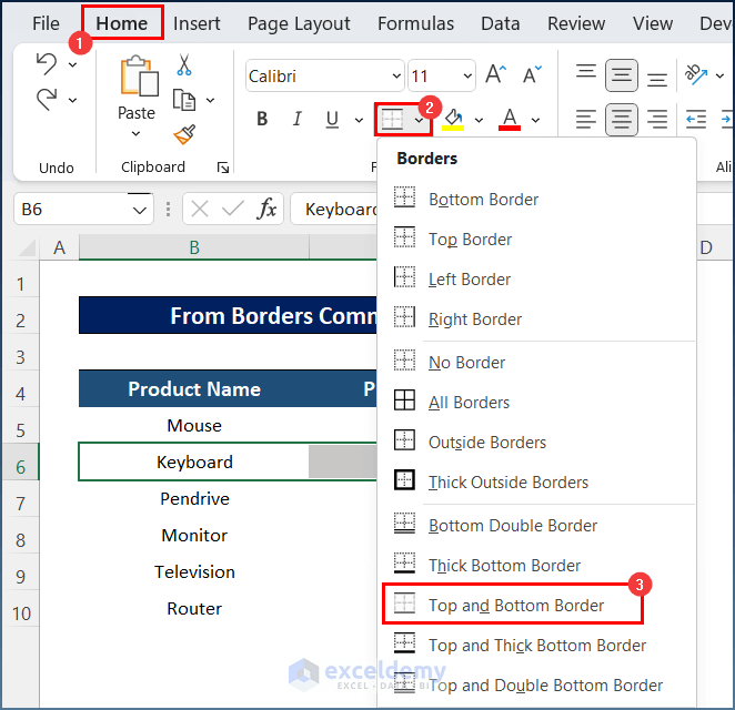 How to Apply Top and Bottom Border in Excel (5 Examples)