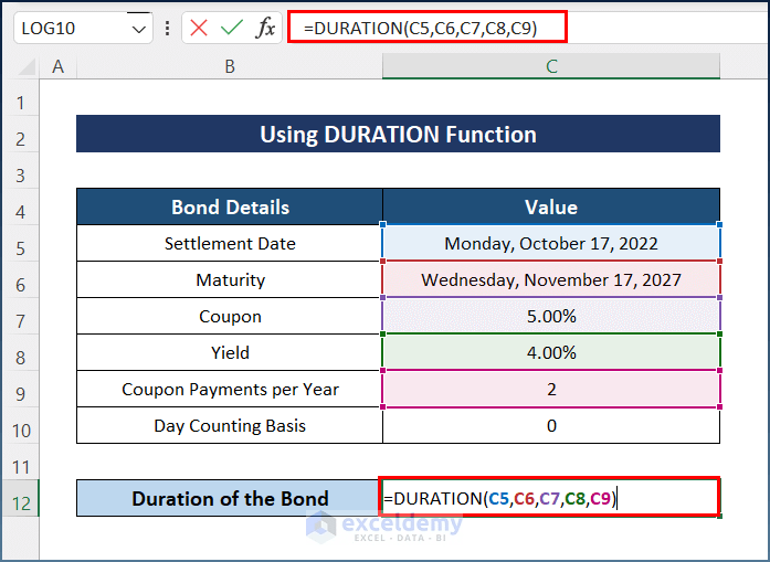How to Calculate Duration of a Bond in Excel (2 Examples)