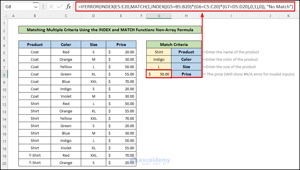 How to Match Multiple Criteria from Different Arrays in Excel (6 Methods)