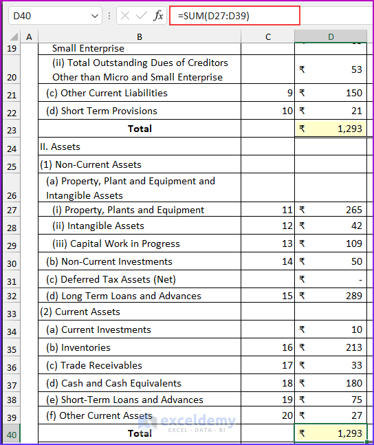 Revised Schedule 3 Balance Sheet Format in Excel with Formula