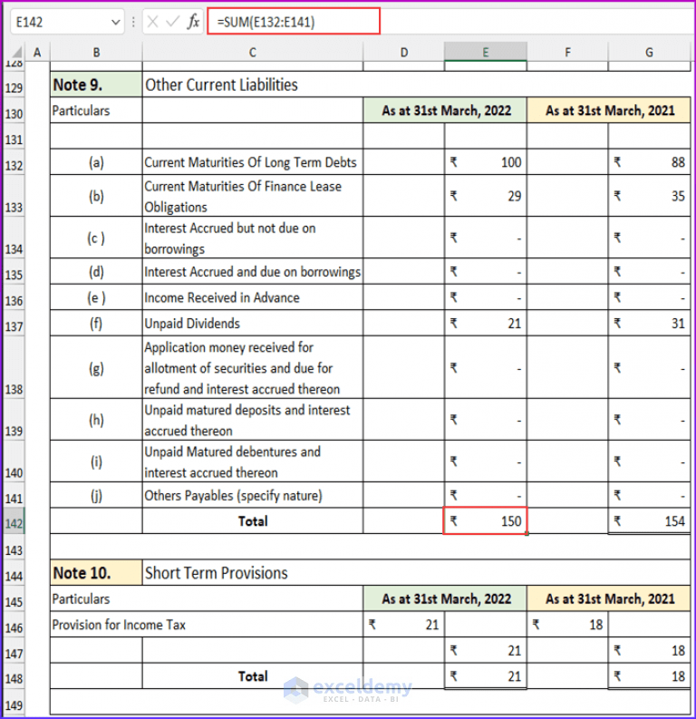Revised Schedule 3 Balance Sheet Format in Excel with Formula