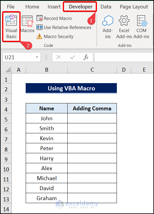 How to Add a Comma at the End of text or numbers in Excel 5 Methods