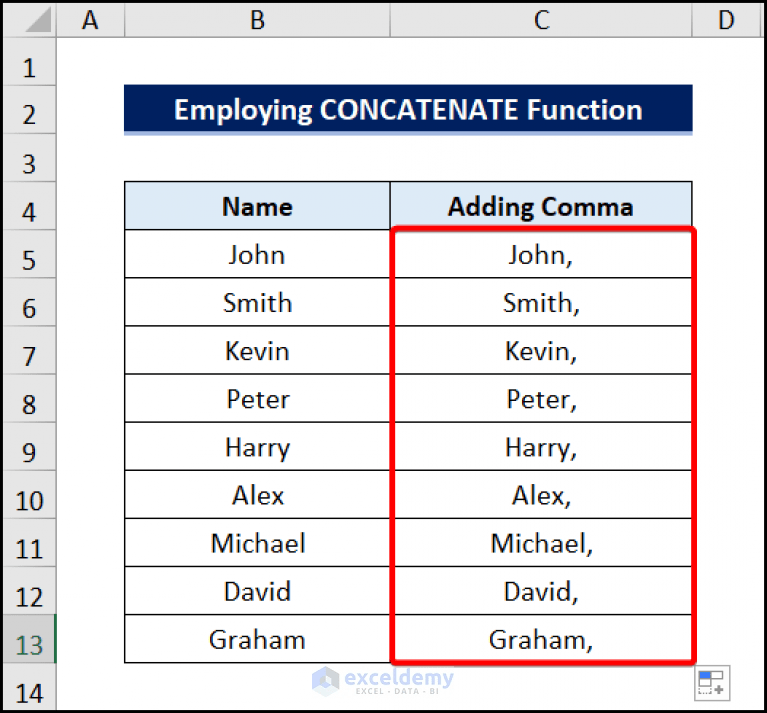 How to Add Comma in Excel at the End (5 Methods) ExcelDemy
