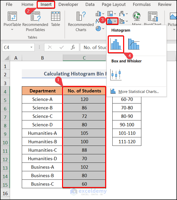 How to Calculate Bin Range in Excel (4 Methods)