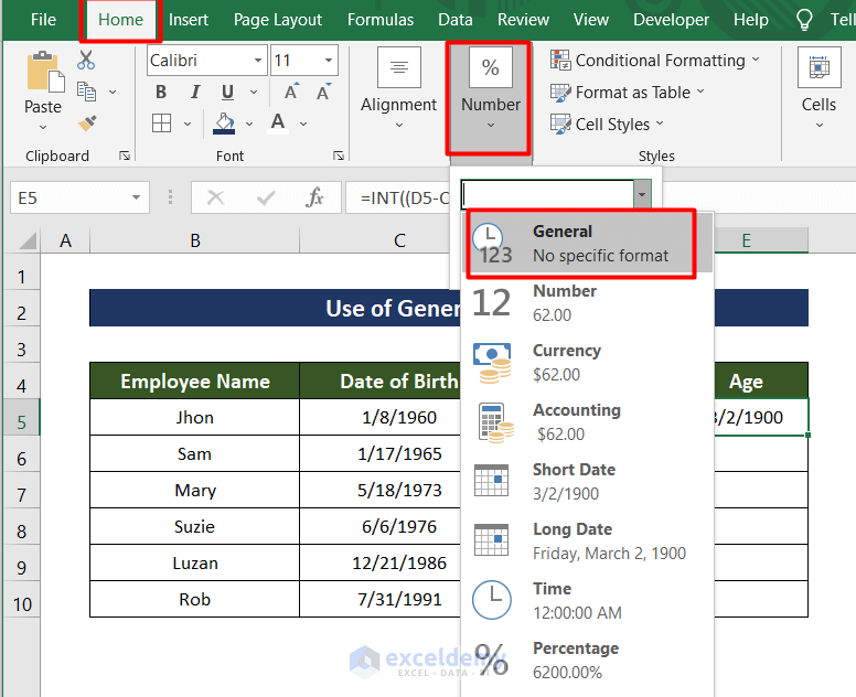 How to Convert Date of Birth to Age in Excel (3 Easy Ways)
