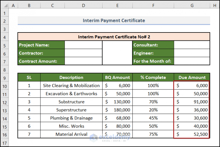 How to Create Interim Payment Certificate Format in Excel