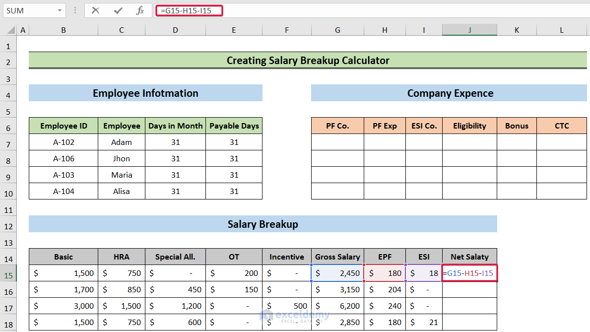 How to Create Salary Breakup Calculator in Excel 12 Methods ExcelDemy