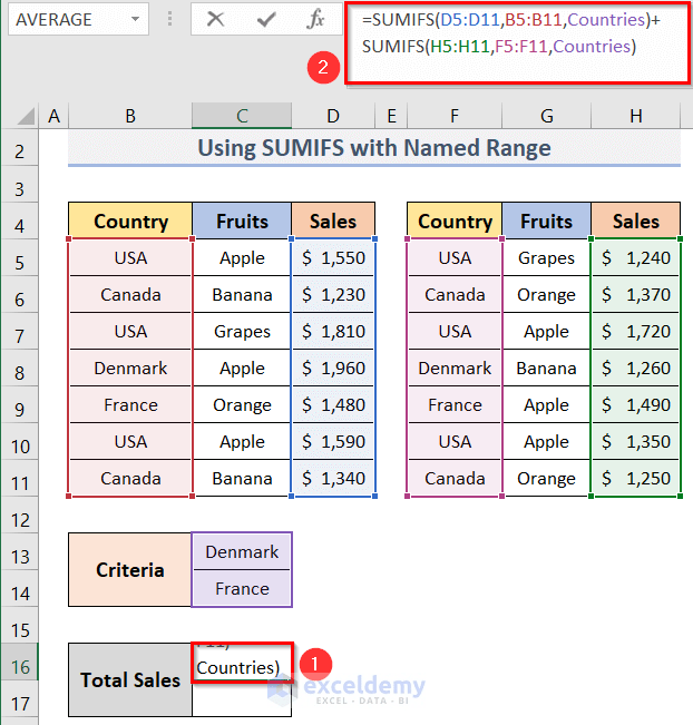 Excel SUMIFS with Multiple Sum Ranges and Multiple Criteria 6 Methods