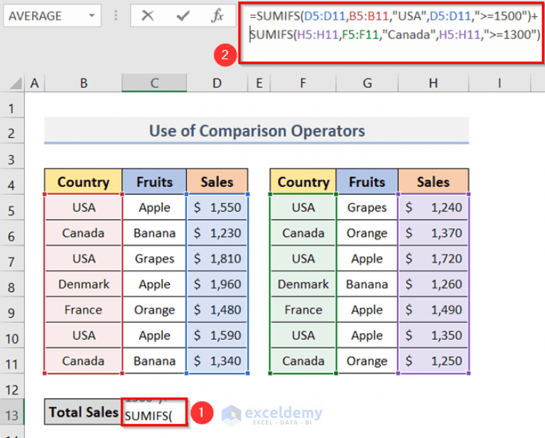 Excel SUMIFS with Multiple Sum Ranges and Multiple Criteria