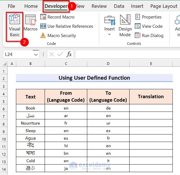 Excel VBA to Translate Language with Formula (With Easy Steps)