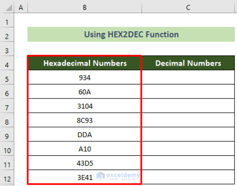 How to Convert Hex to Decimal in Excel (2 Practical Examples)