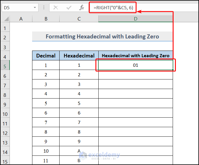 How to Format Hex Numbers with a Leading Zero in Excel 2 Steps