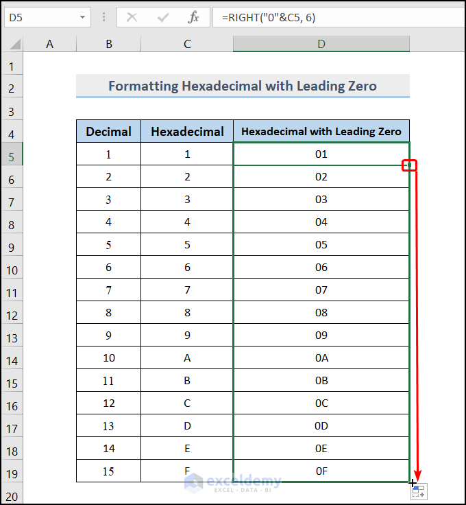 How to Format Hex Numbers with a Leading Zero in Excel 2 Steps