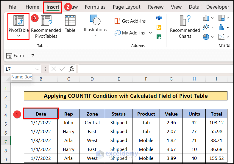 How to Apply the Excel COUNTIF Function in a Pivot Table Calculated Field