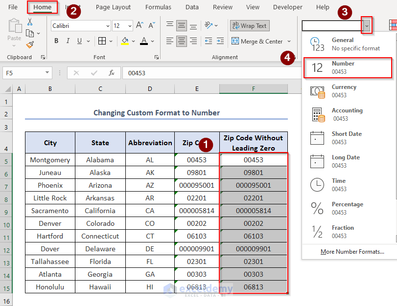 [Fixed] Zip Codes in Excel Starting with 0 ExcelDemy