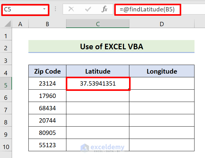 How to Convert ZIP Code to Latitude and Longitude in Excel