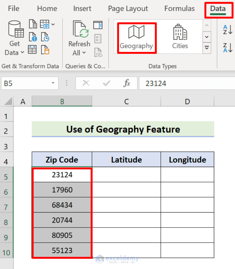 How to Convert ZIP Code to Latitude and Longitude in Excel