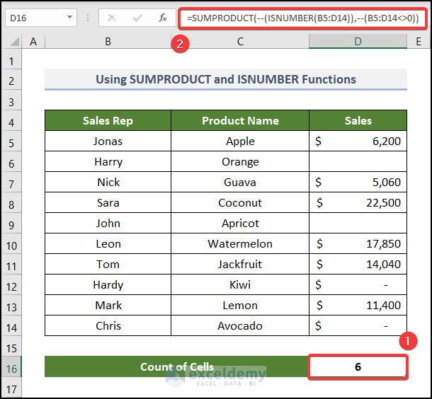COUNTIF Function to Count Cells That Are Not Equal to Zero