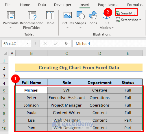 How to Create an Organizational Chart From Excel Data (Step-by-Step)