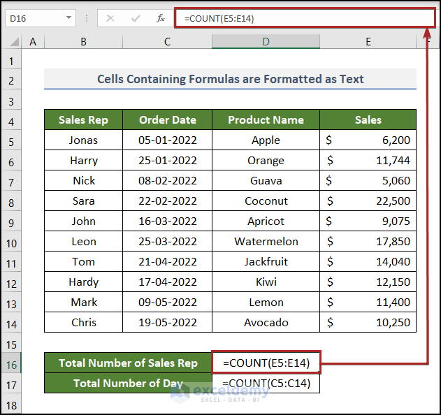 How to Fix If Excel COUNT Function Not Working (4 Causes and Solutions