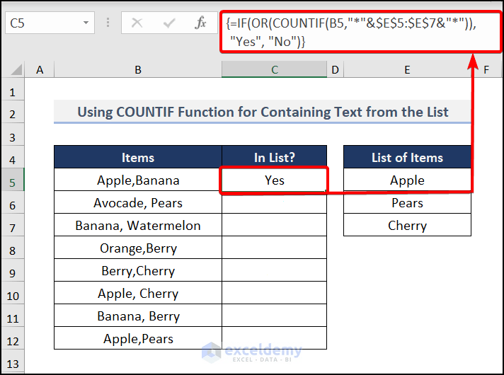 Using the Excel COUNTIF to Count Cells That Contain Text from other Cells
