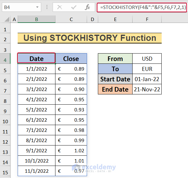 How to Get the Exchange Rate by Date in Excel (2 Methods)