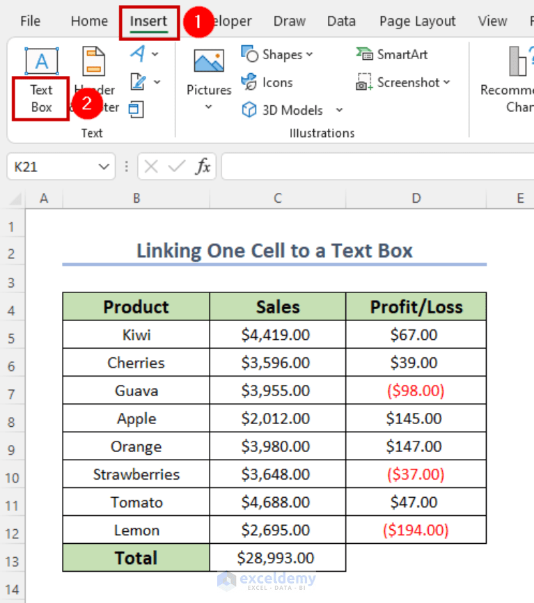 How to Get a Text Box Linked to Cell in Excel (4 Examples)