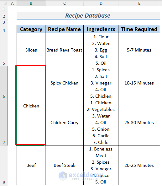 How to Create a Recipe Database in Excel 3 Methods(01)